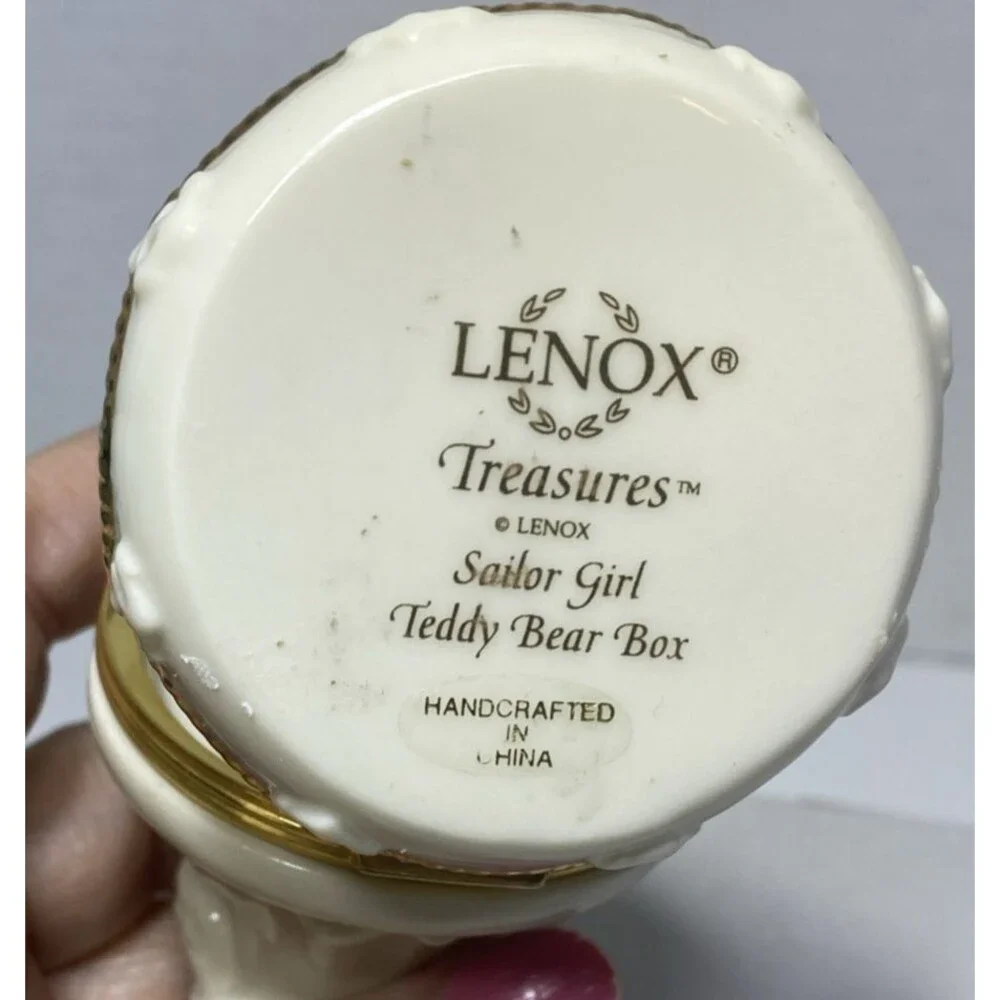 Vintage Teddy Bear Angel Sitting Sailor Girl Porcelain Hinged Trinket Box Lenox
